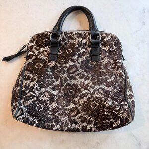 Laura Di Maggio Lace Print Calf Hair Leather Satchel Handbag Purse